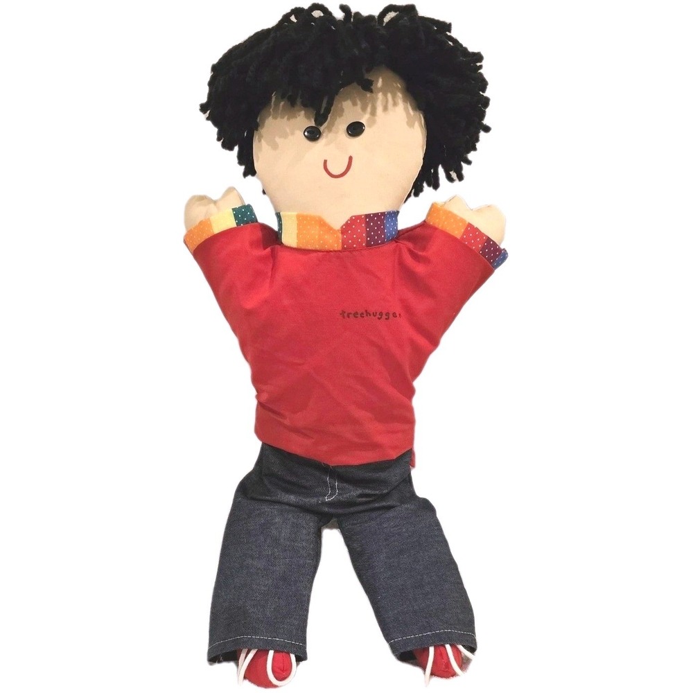 Vintage Treehuggers Boy Hand‎ Puppet 20" Red Shirt Learn to Tie Shoes Fine Motor